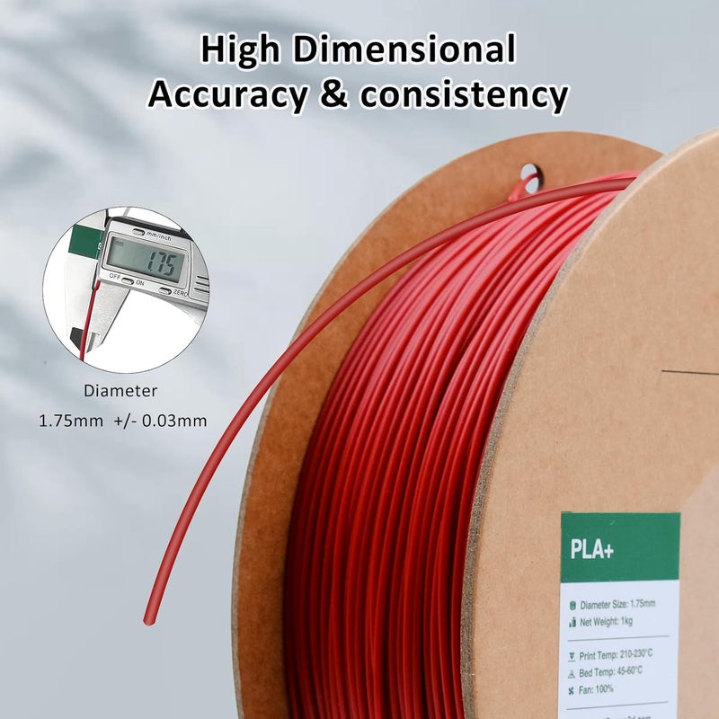 eSUN PLA+ Filament 1.75mm 1KG, 3D Printer Filament Dimensional Accuracy +/- 0.03mm, 1kg Cardboard Spool(2.2lbs) 3D Printing Filament, Fits for Most FDM 3D Printers(Fire Engine Red) - Image 5